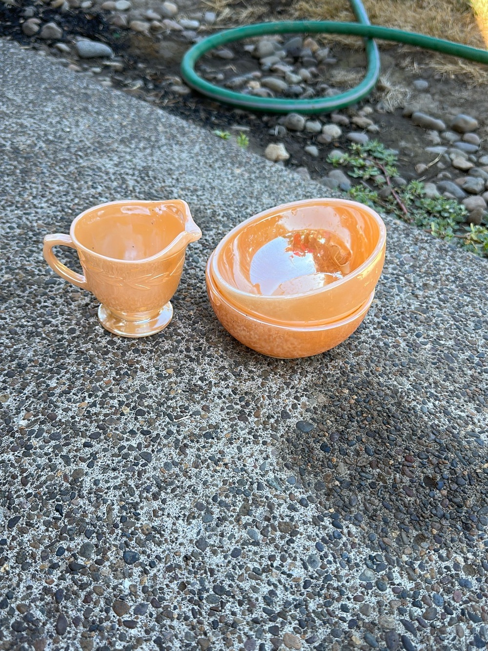 Orange Ceramic Creamer and Bowls Set - Brand Unspecified